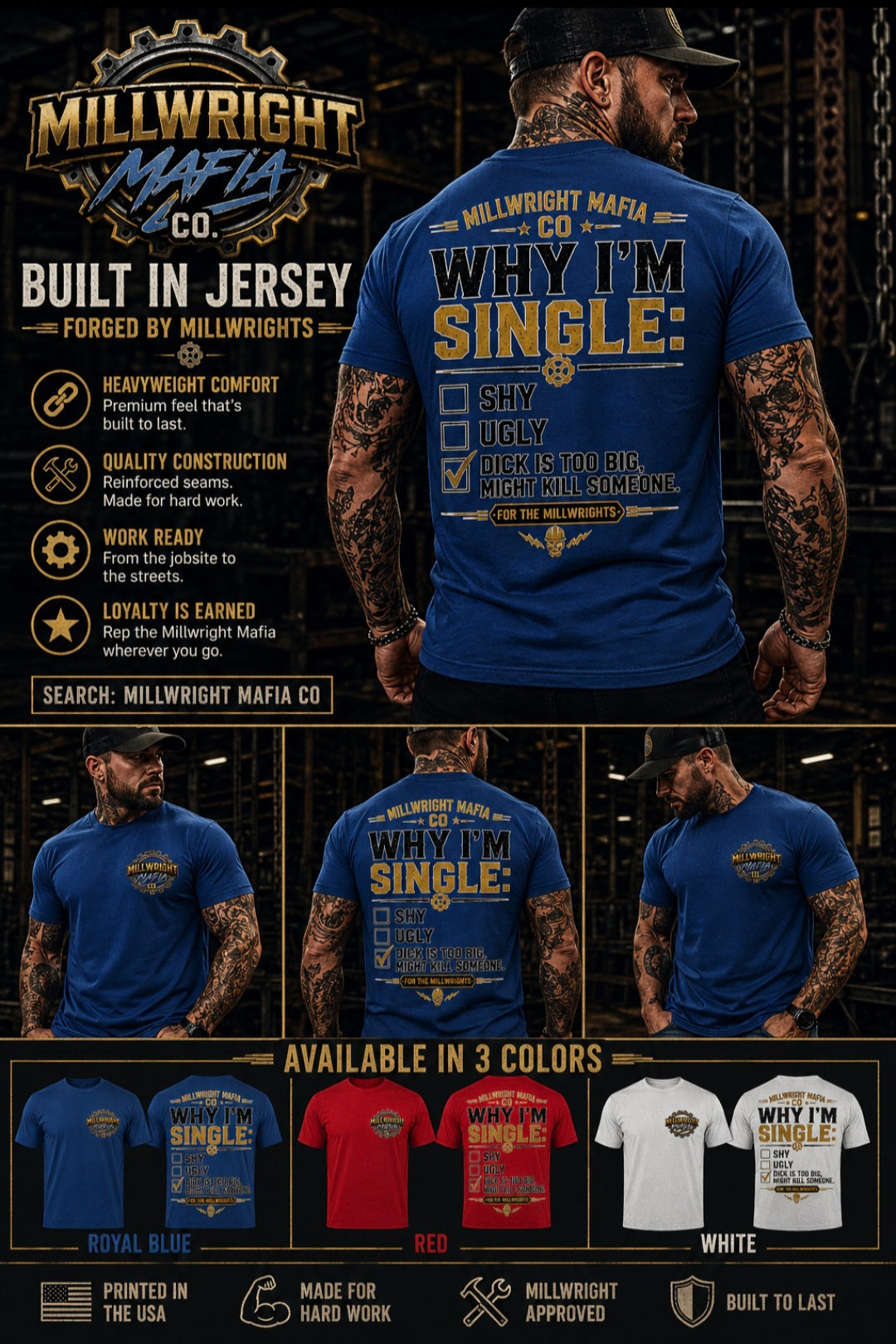 USA-Made 100% Cotton T-Shirt Millwright Mafia CO