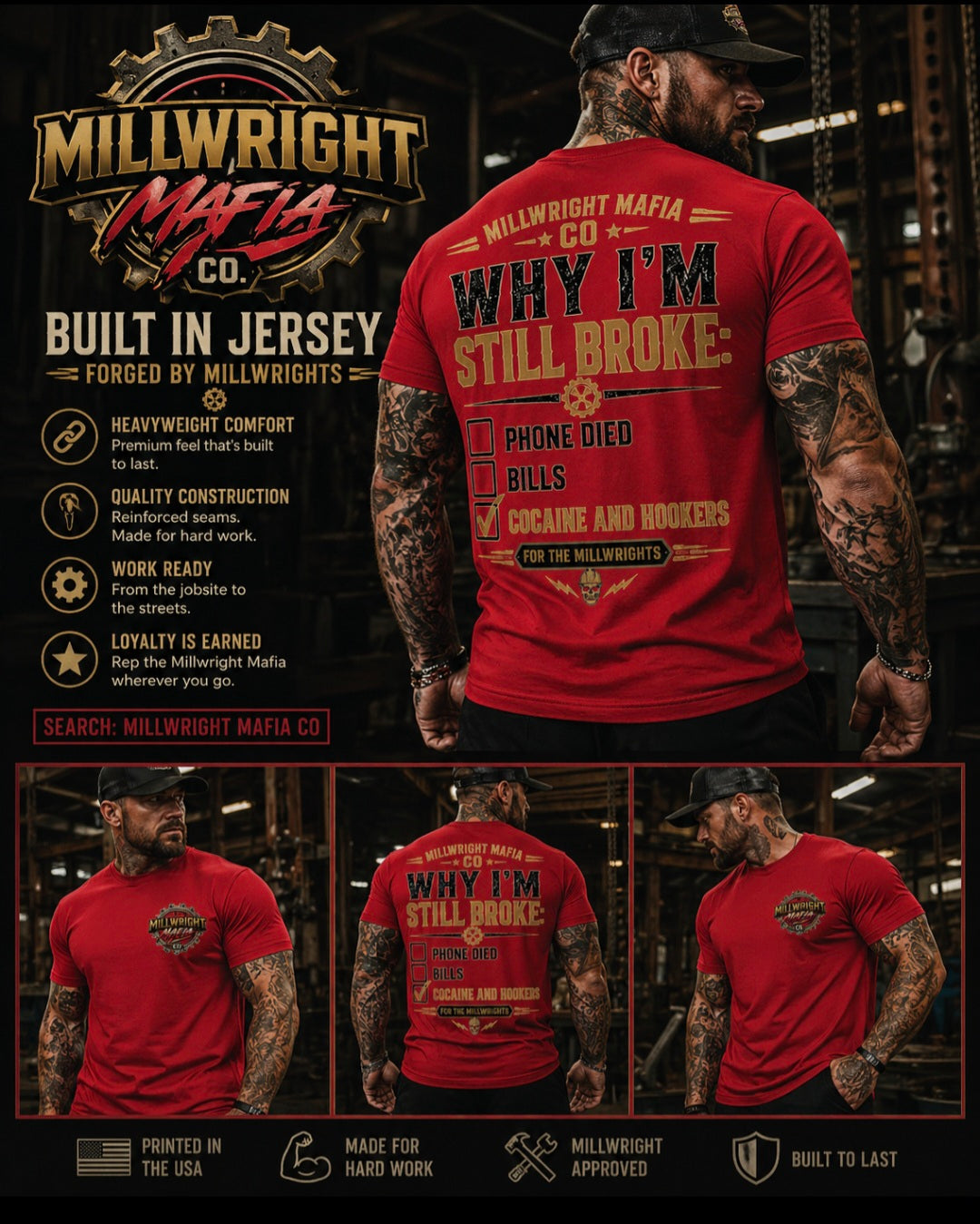 USA-Made 100% Cotton T-Shirt Millwright Mafia CO