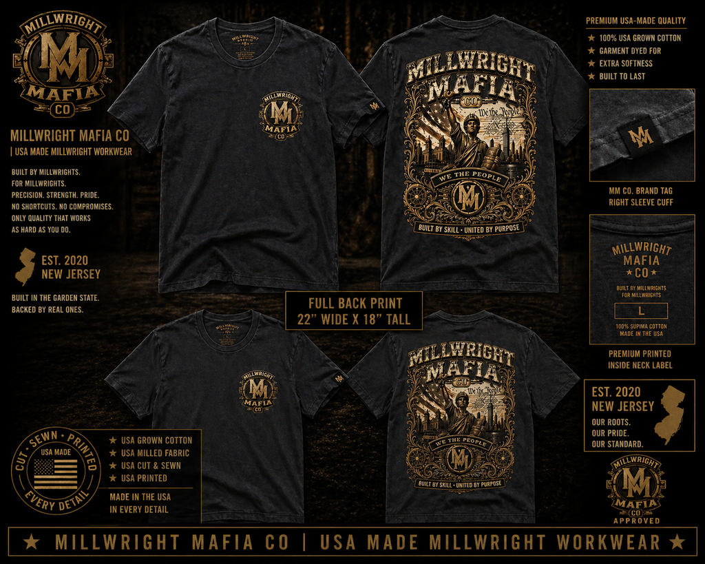 Millwright Mafia CO UNISEX SUPIMA CREW GARMENT DYED  T-Shirt
