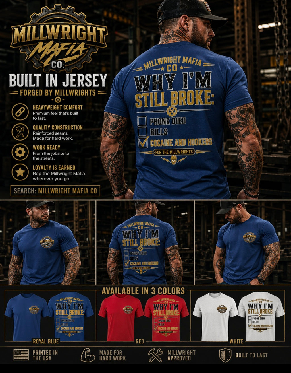 USA-Made 100% Cotton T-Shirt Millwright Mafia CO